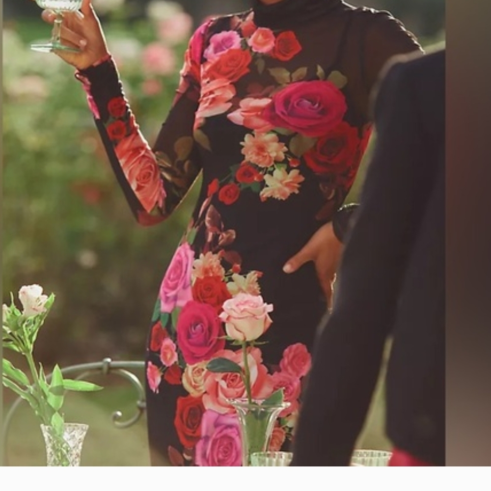 Rinascimento Black Dress with Vibrant Floral Design